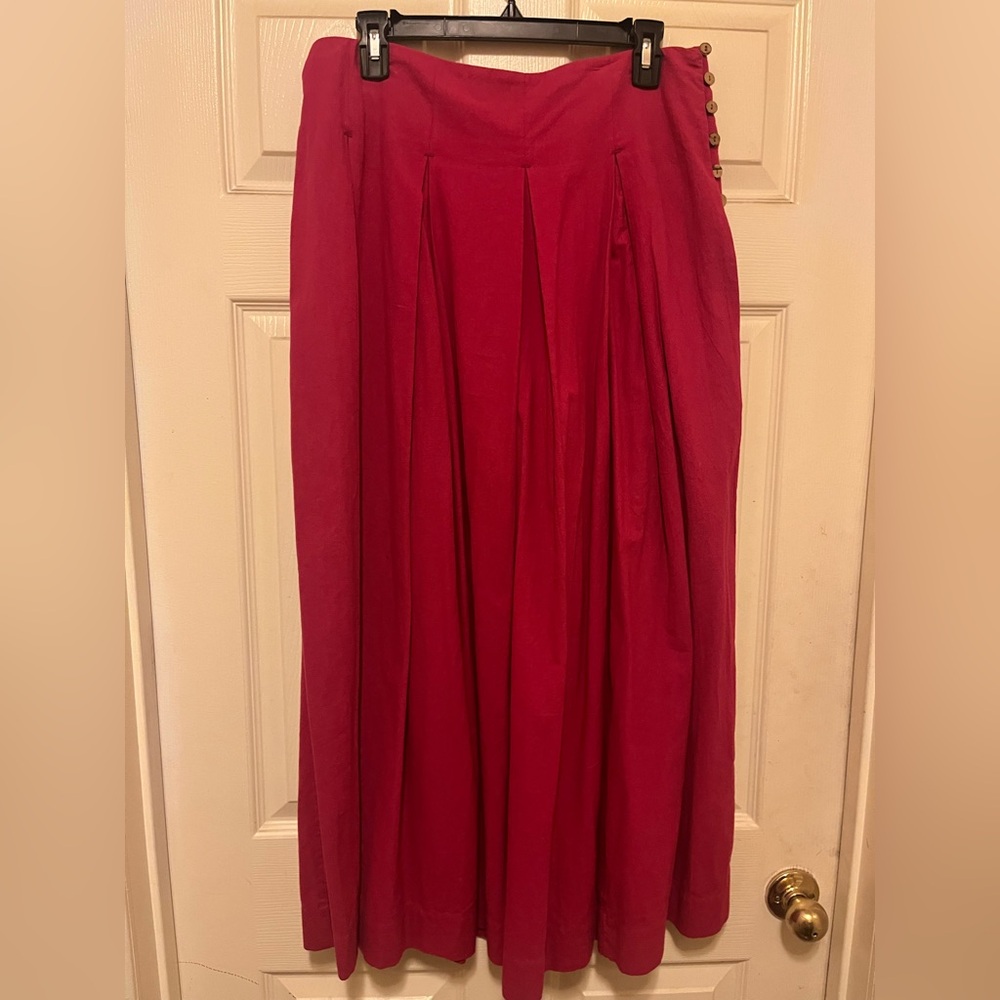 Free People Blush Pink Button-Up Pleated Midi Skirt size Large